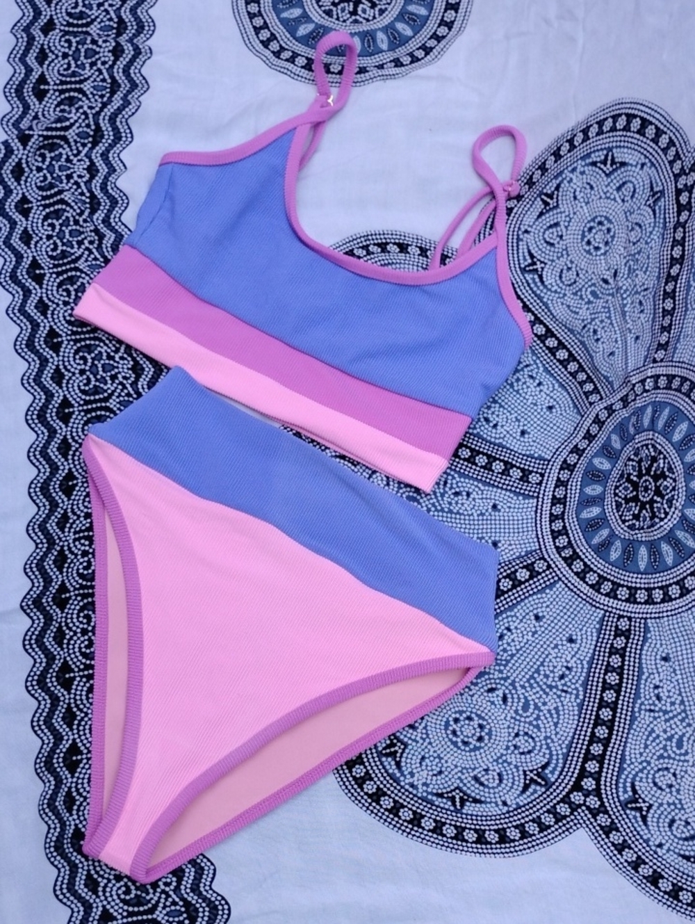 Beach Riot High Tide Color Block Sz Small Bikini Set Eva Top Emmy Bottoms